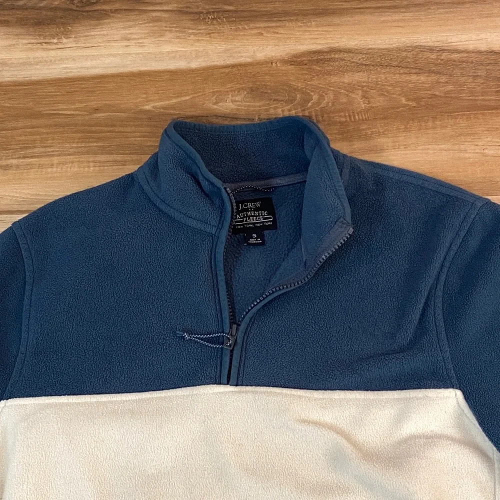 J.‎ Crew Mens Authentic Fleece Quarter Zip Pullover Colorblock Blue White Small
